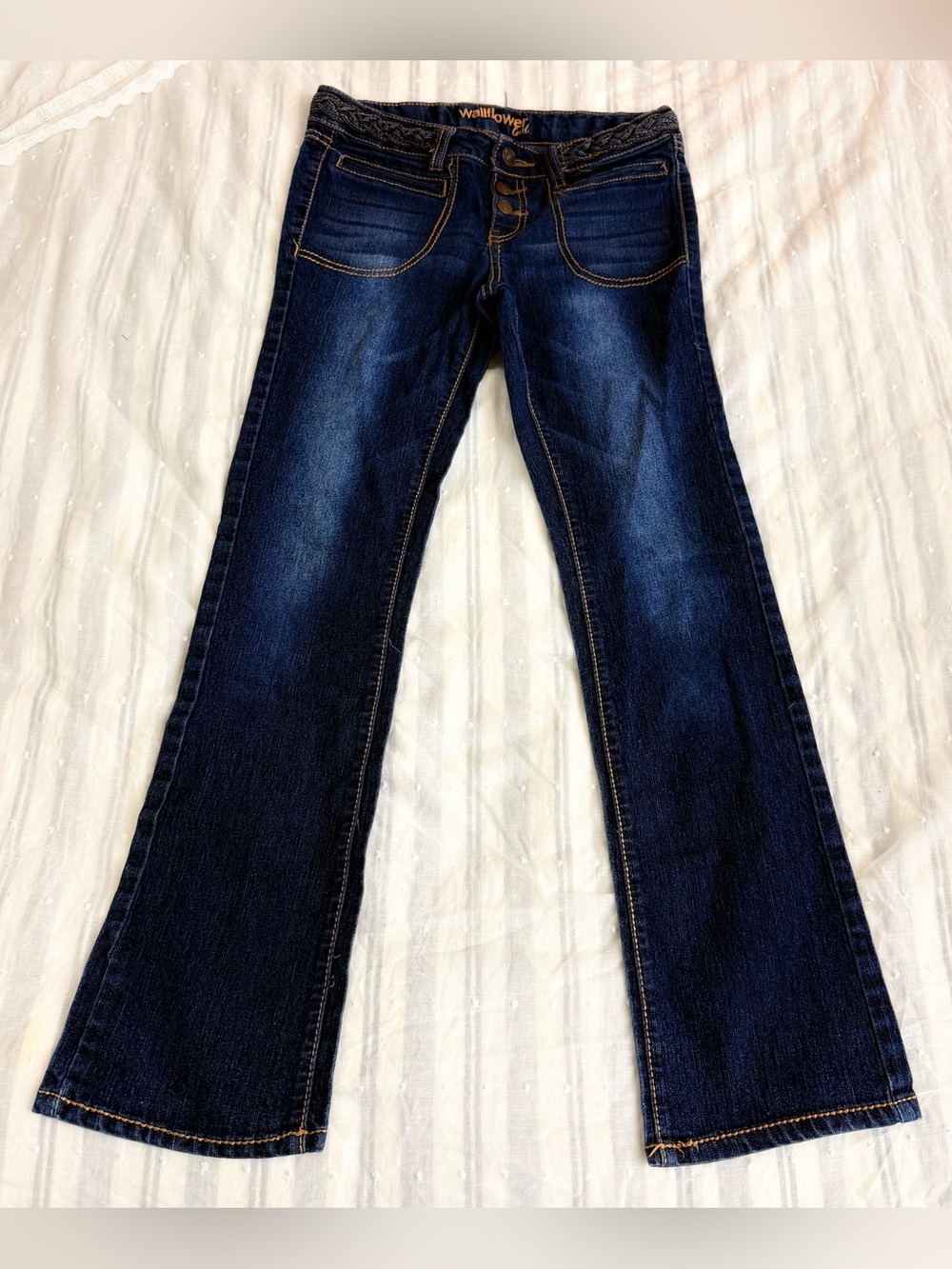 Wallflower Girl Girls Size 14 Dark Wash Bootcut Jeans Embroidered Waist